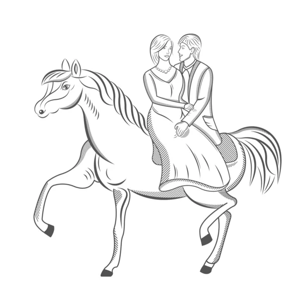 Ilustração vetorial do príncipe e da princesa a cavalo —  Vetores de Stock