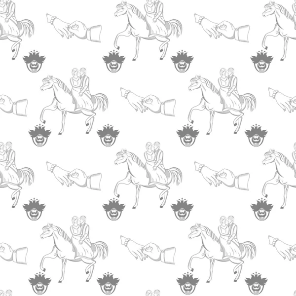 Vector seamless wedding pattern on white background — Stock Vector
