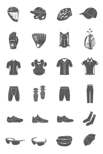 Conjunto vectorial de iconos accesorios deportivos y ropa — Archivo Imágenes Vectoriales