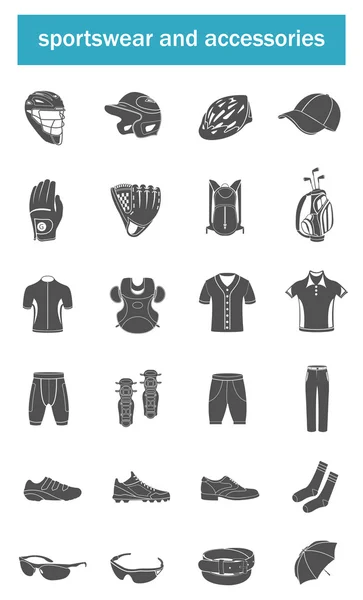 Ensemble vectoriel d'icônes accessoires de sport, vêtements, chaussures — Image vectorielle