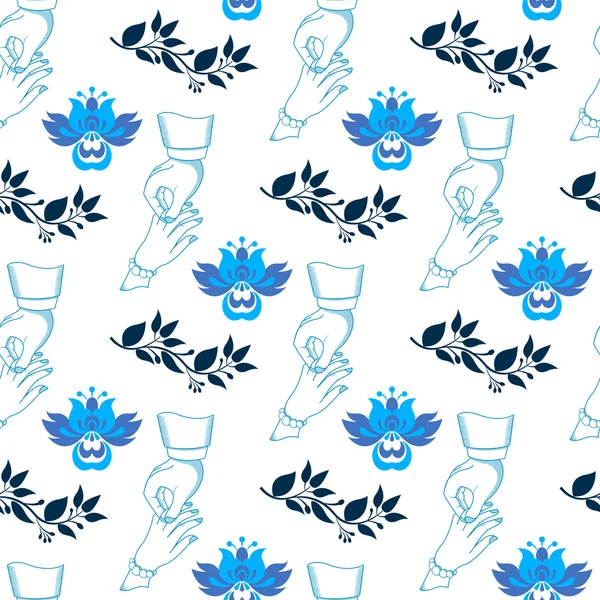 Vector seamless wedding pattern with blue flowers — Stock Vector