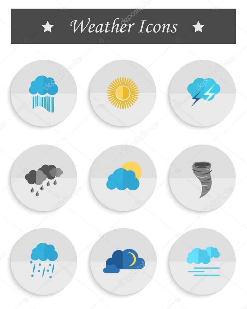 Vector set of weather icons in the style of the material design