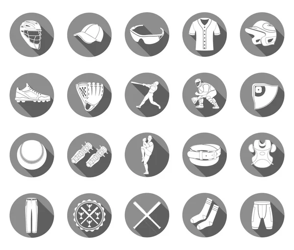 Conjunto de iconos de béisbol en estilo de diseño plano . — Archivo Imágenes Vectoriales