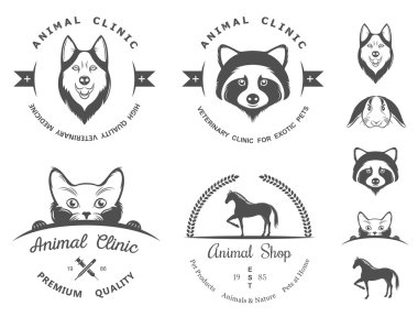 Vintage logo kümesi için veteriner Kliniği