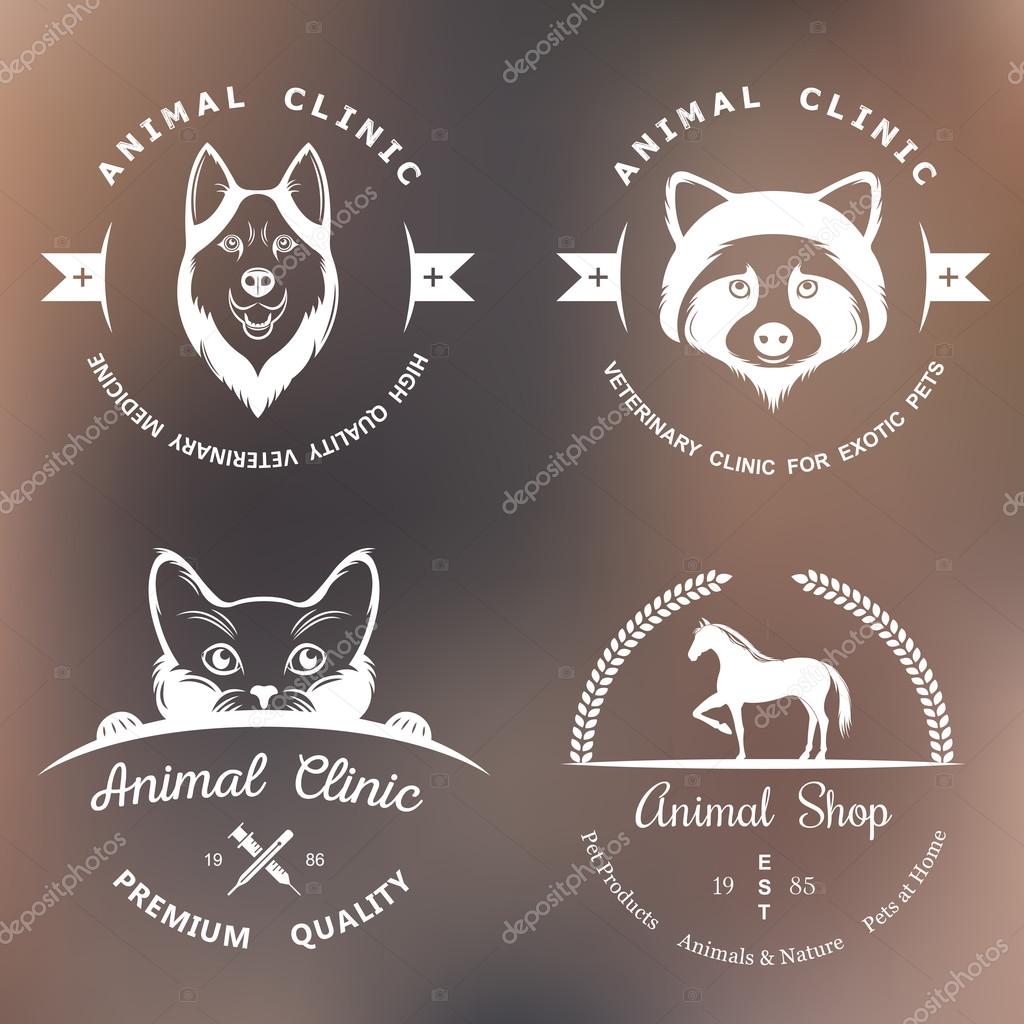 Set of vintage minimalistic logo and logotype elements for pet shop, pet house, pet and exotic animals clinic.