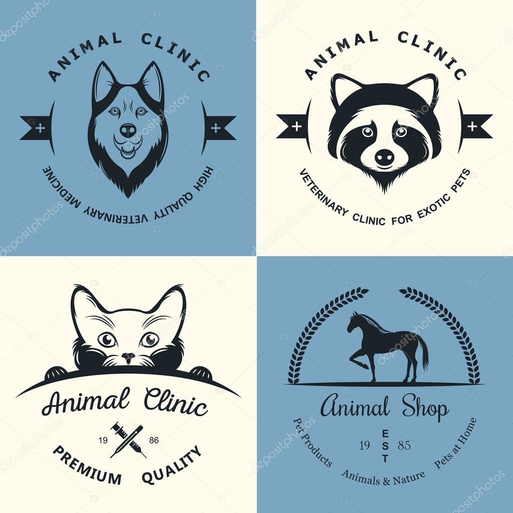Set of vintage logo and logotype elements for pet shop, pet house, pet and exotic animals clinic.