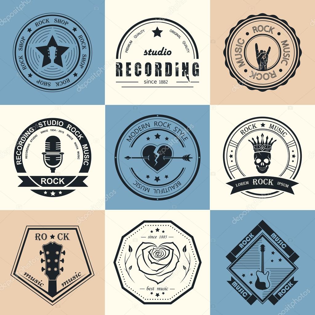 Set of logos rock music and recording studios.