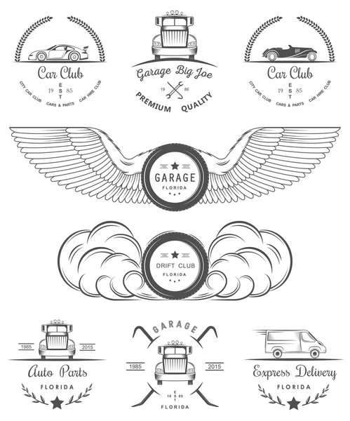 Set of vintage badges car club and garage — Stock Vector