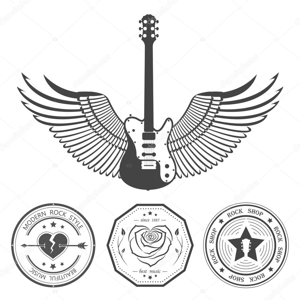 Set of vintage logos of rock music and rock and roll
