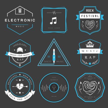 Vector Badges Rock, Rap, Classical and Disco Music clipart