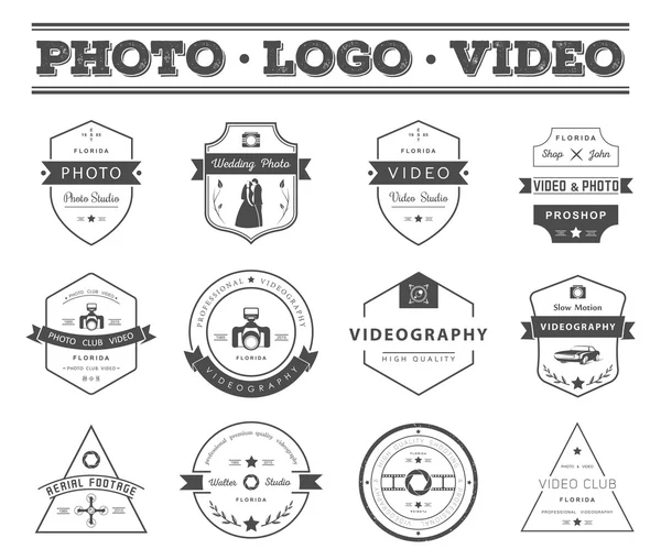 Conjunto vectorial de insignias Fotografía y Videografía — Vector de stock