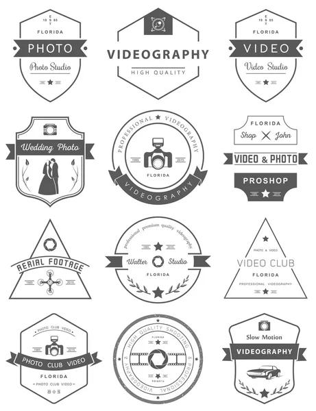 Conjunto vectorial de insignias Fotografía y Videografía — Archivo Imágenes Vectoriales