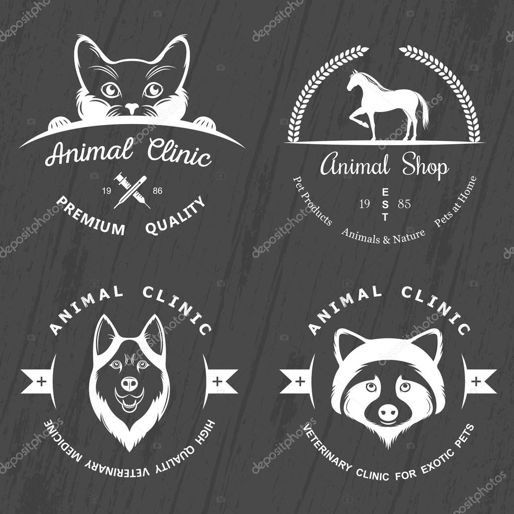 Set of vintage logo and logotype elements for pet shop, pet house, pet and exotic animals clinic.