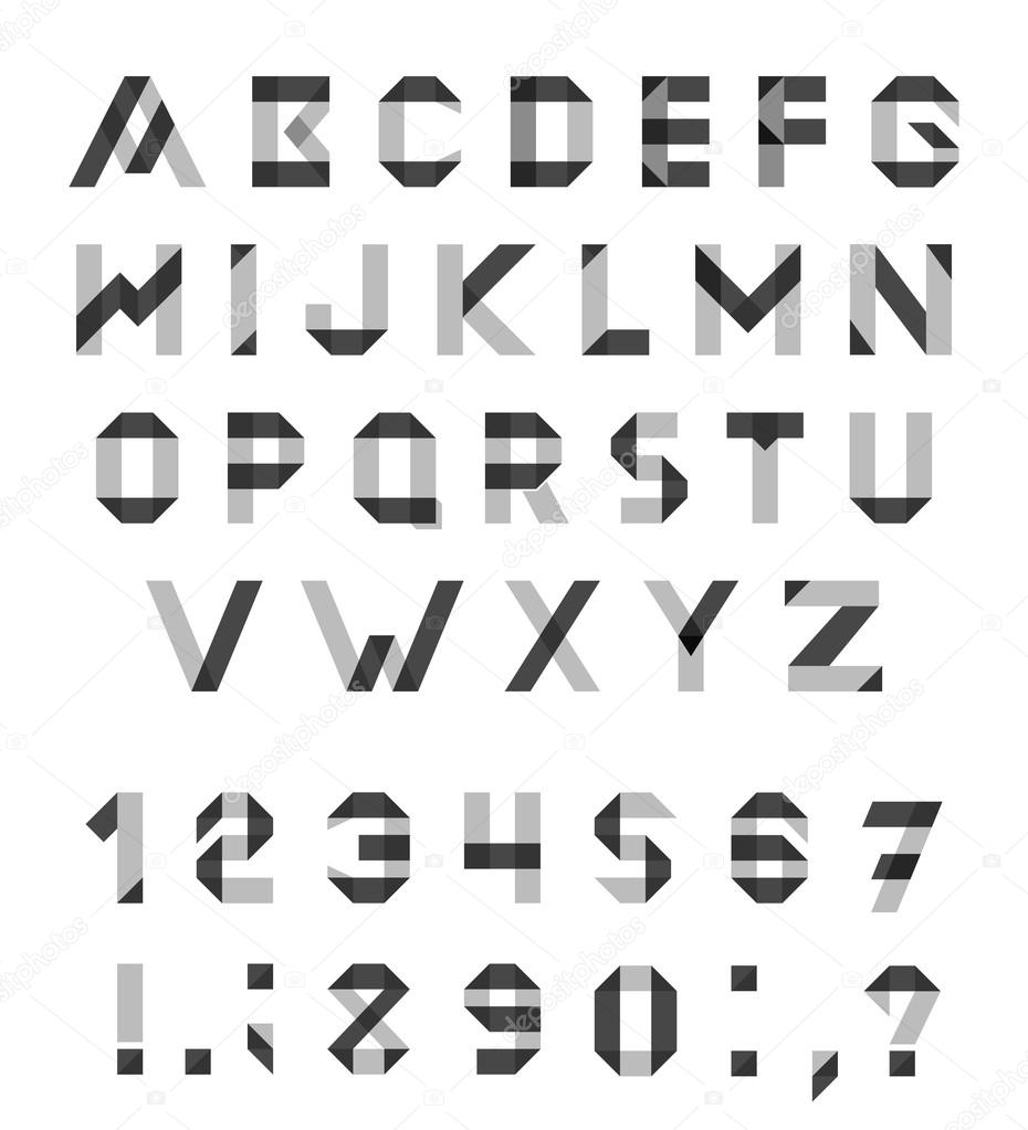 Vector Alphabet Set Fun geometric font. Vector font with overlapping strokes and mixed colours. Multiply blend mode.