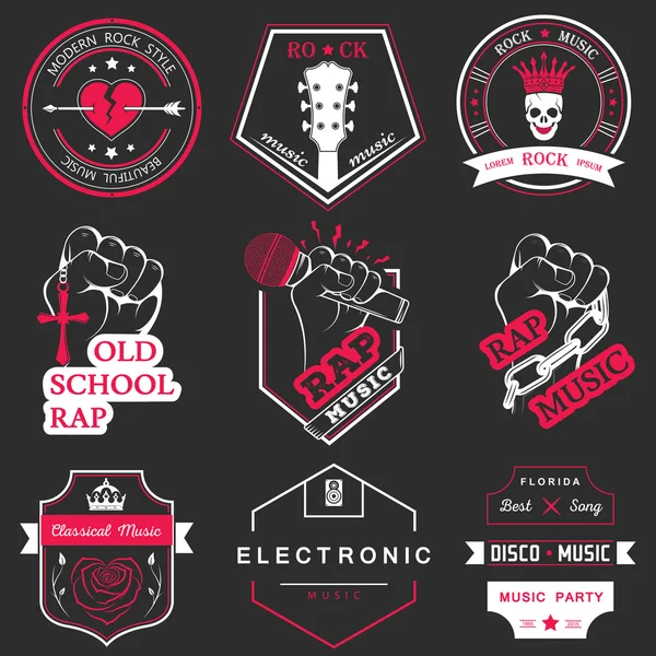 Conjunto de logos vectoriales y música de insignias — Vector de stock