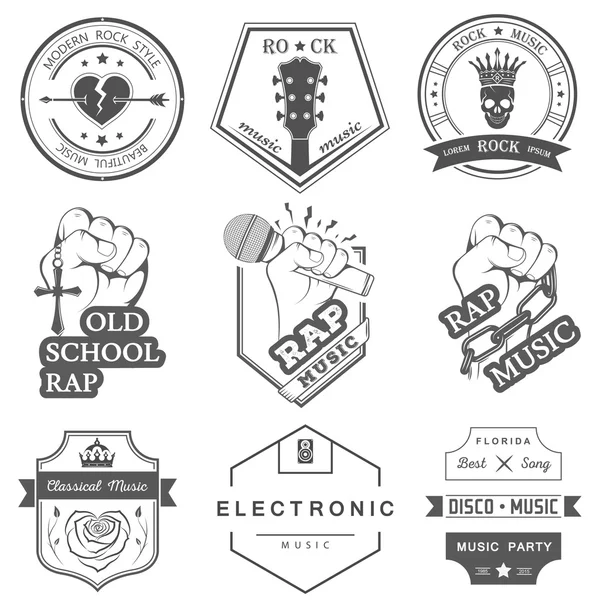 Conjunto de logos vectoriales y música de insignias — Vector de stock