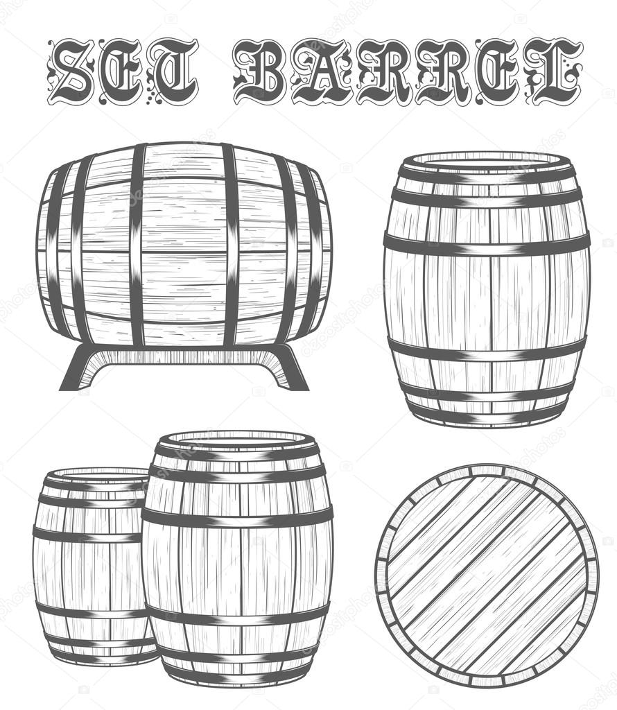 Vector set Barrels in Vintage Style