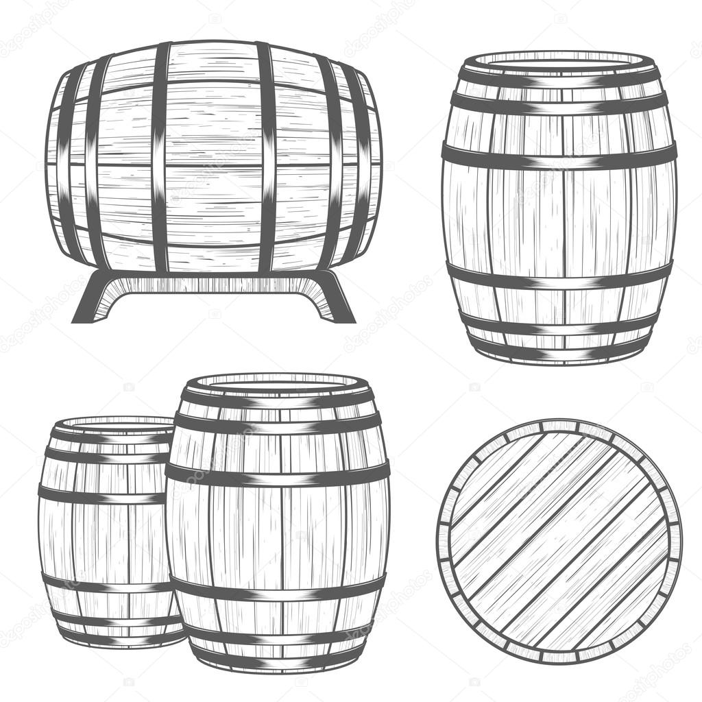 Vector set Barrels in Vintage Style