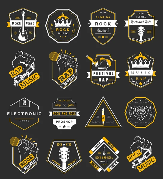 Conjunto de logos vectoriales y música de insignias — Vector de stock