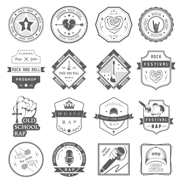 Conjunto de logos vectoriales y música de insignias — Vector de stock