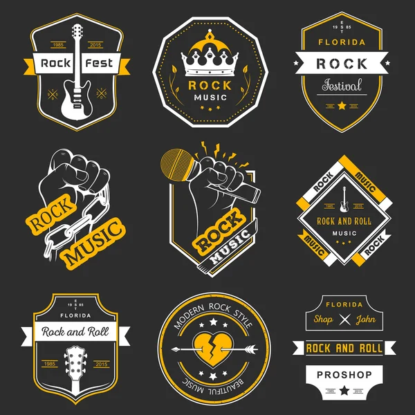 Set of vintage logos of rock music and rock and roll — Stock Vector