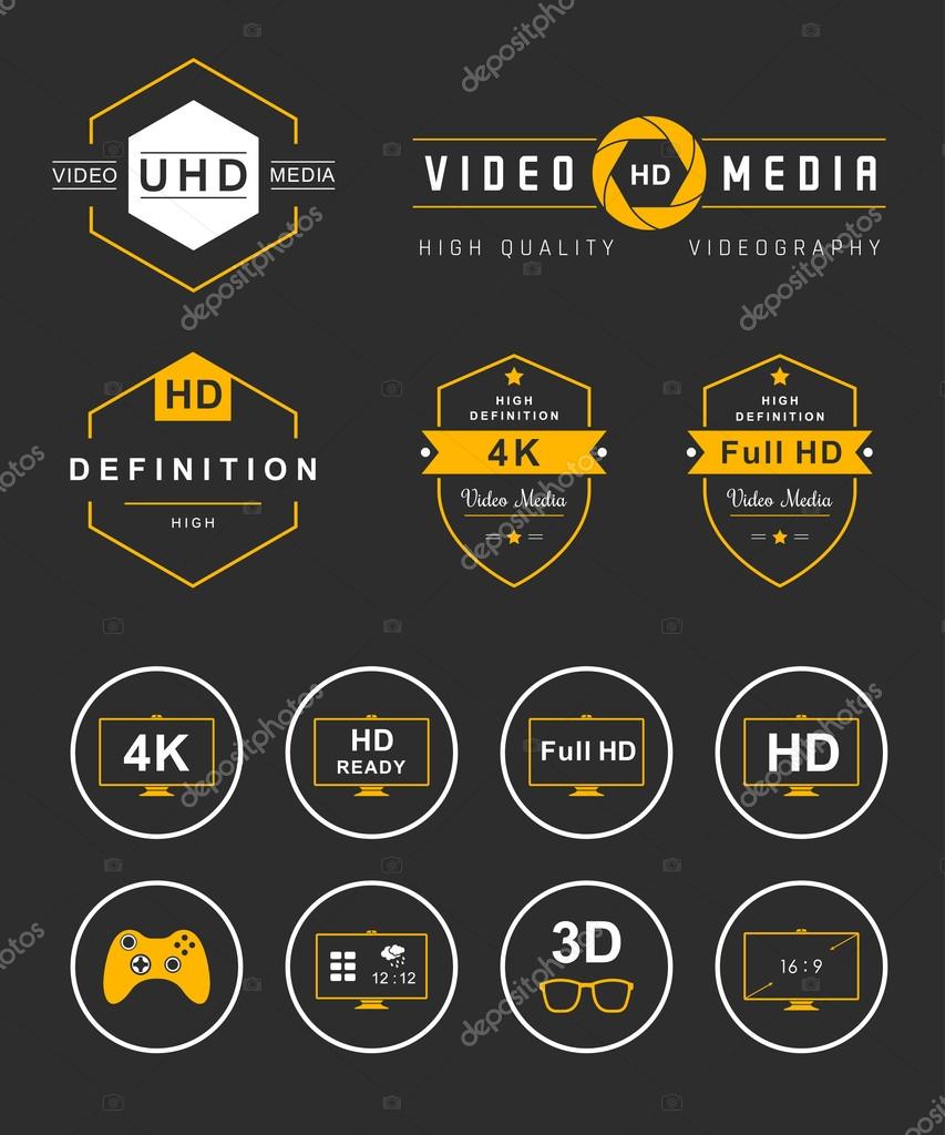 Television set symbols isolated on white background. Vector collection label, sign, logo and badges tv, smart tv, and others formats tv and definition - Stock Vector.