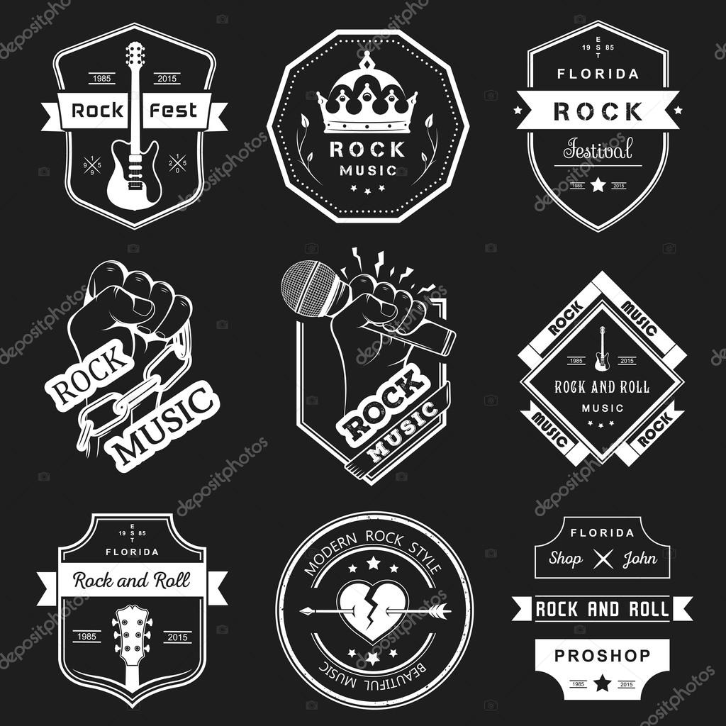 Set of logos rock music and recording studios. Music design elements with font type and illustration vector. Vintage label Rock Beast ( T-Shirt Print ).