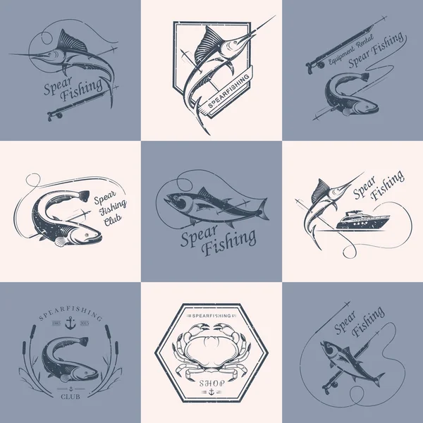 Gran Conjunto de Logos, Insignias e Iconos Pesca Submarina — Vector de stock