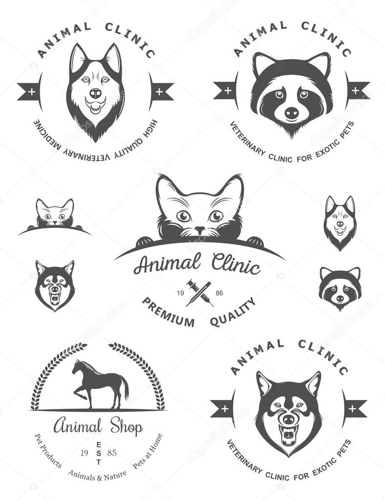 Set of vintage logo and logotype elements for pet shop, pet house, pet and exotic animals clinic.