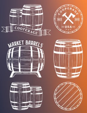 Vector set Barrels in Vintage Style clipart