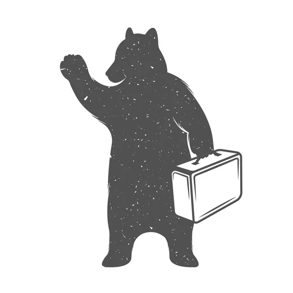 Vintage Illustration of Funny Hitchhiking Bear Traveler — Stok Vektör