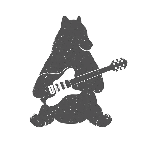 Illustrazione Vintage di divertente orso con chitarra — Vettoriale Stock