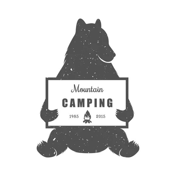 Vintage Illustration of Funny Bear with Sign Camping — Stok Vektör