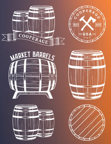 Vector set Barrels in Vintage Style — Stock Vector