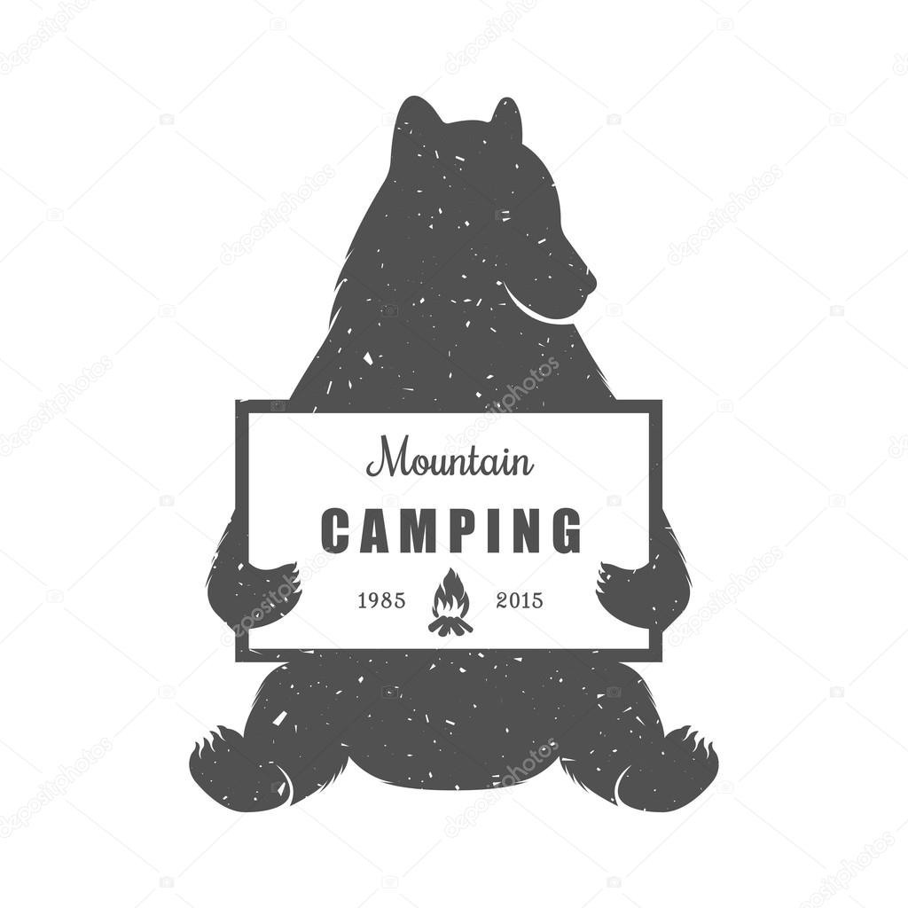 Download Vintage Illustration of Funny Bear with Sign Camping ...