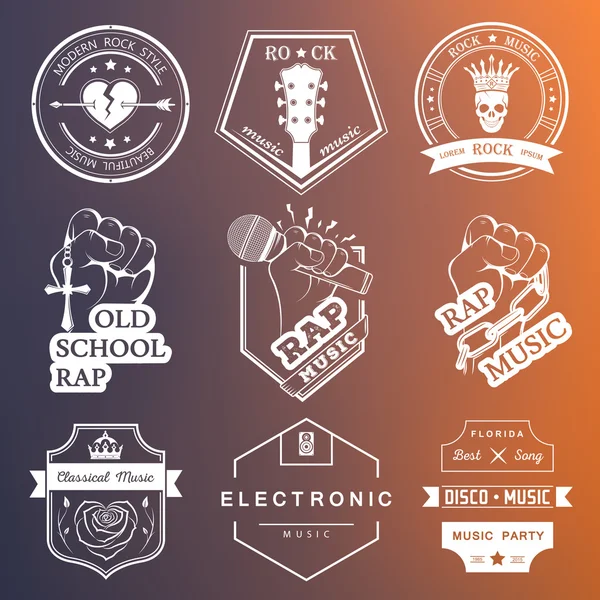 Conjunto de logotipos vetoriais e crachás de música —  Vetores de Stock