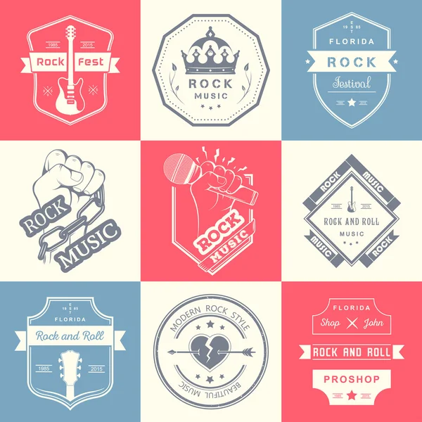 Set of vintage logos of rock music and rock and roll — Stock Vector