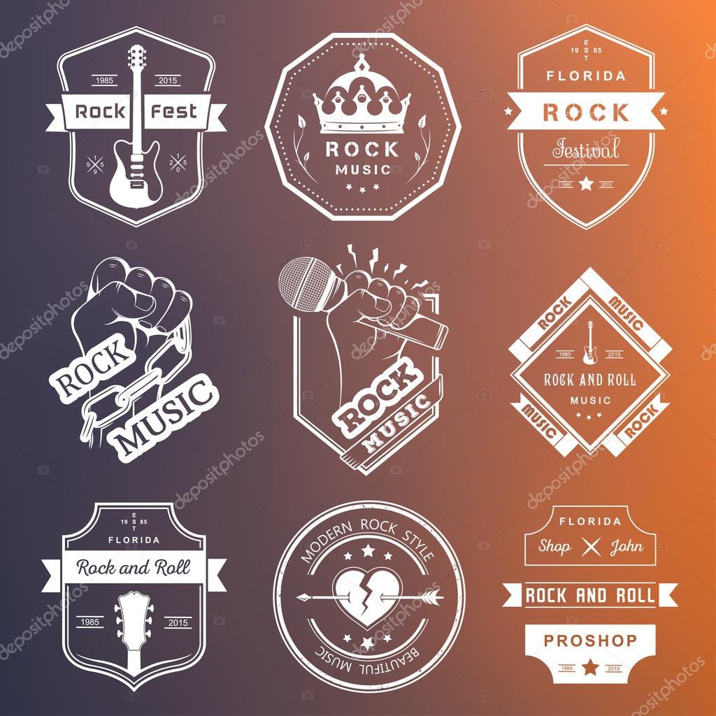 Set of logos rock music and recording studios. Music design elements with font type and illustration vector. Vintage label Rock Beast ( T-Shirt Print ).