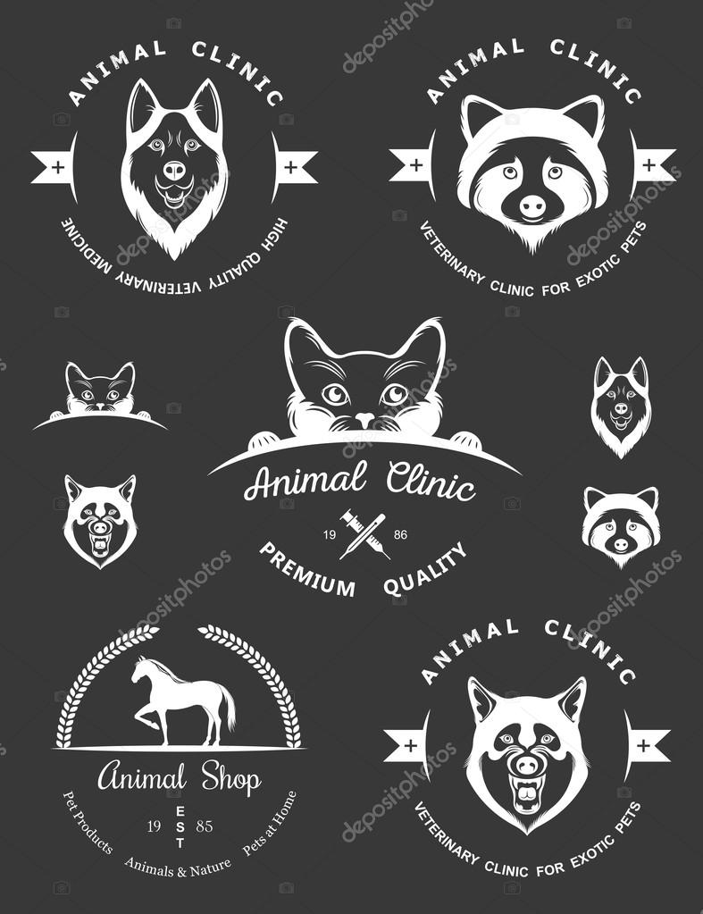 Set of vintage logo and logotype elements for pet shop, pet house, pet and exotic animals clinic.