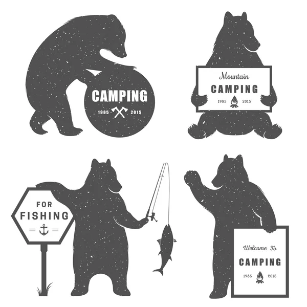 Sign Bear Camping — Stock Vector