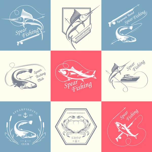 Gran Conjunto de Logos, Insignias e Iconos Pesca Submarina — Vector de stock