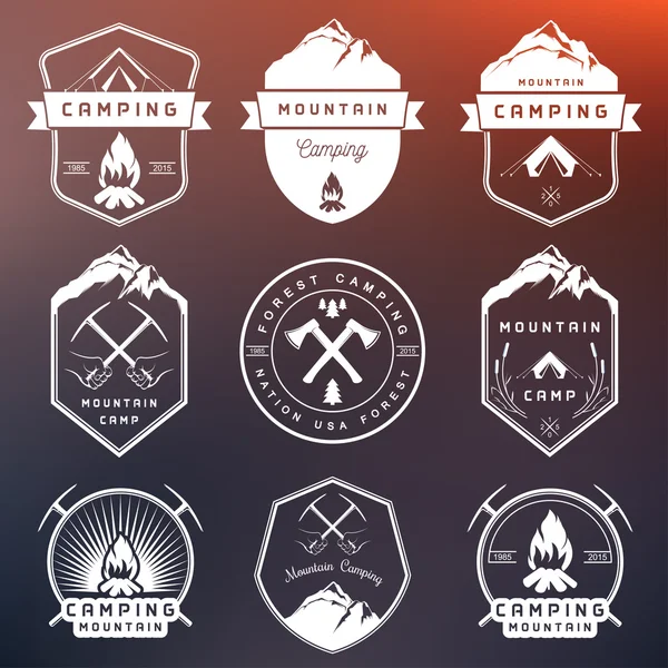 Set of Vector Badges Camping and Hiking — 图库矢量图片