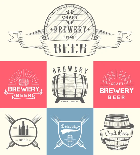 Vintage Craft Beer Brewery Logo and Badge — Stok Vektör