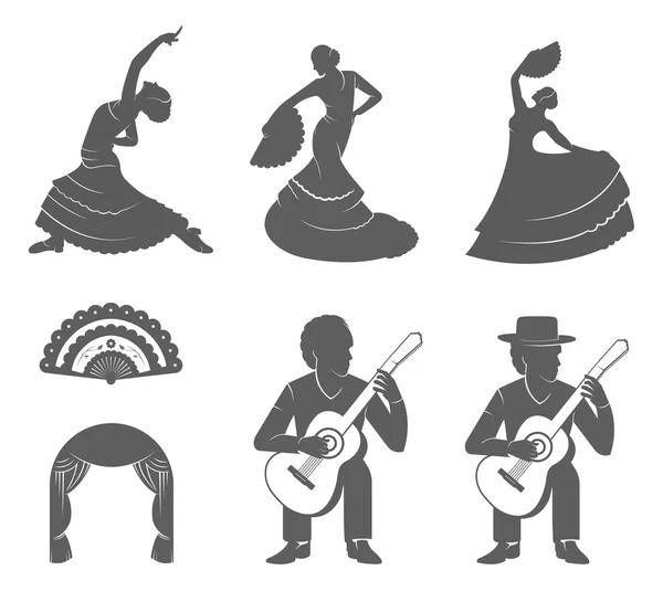 Conjunto de Siluetas y Signos Flamenco — Archivo Imágenes Vectoriales