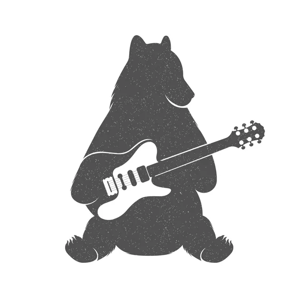 有趣的熊与吉他的老式插图 — 图库矢量图片