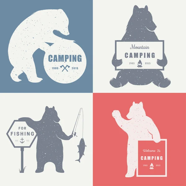 Sign Bear Camping — Stock Vector