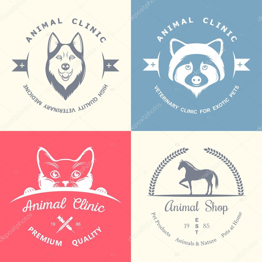 Set of vintage logo and logotype elements for pet shop, pet house, pet and exotic animals clinic.