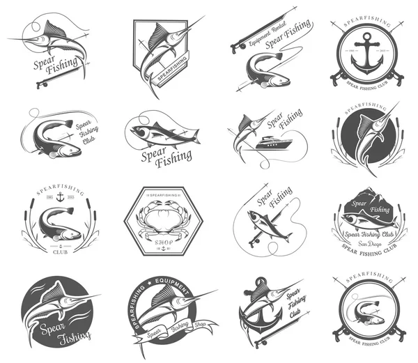 Set Logos and Badges Spearfishing — Stockvector
