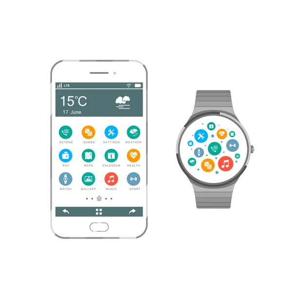 Vector Smartphone and Smart Watch — ストックベクタ