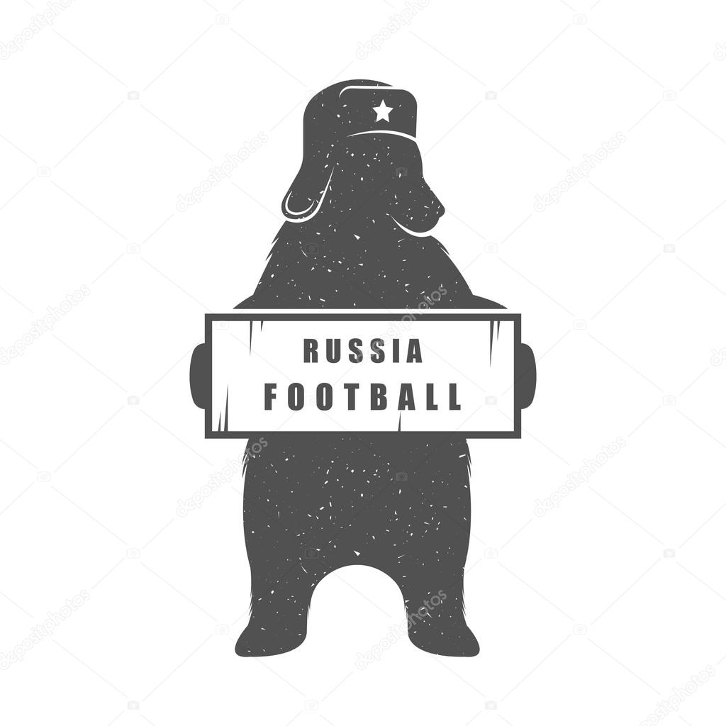 Vector Illustration Bear Football with sign Russia Football on a white background. Bear Symbol Can be used for T-shirts print, labels, badges, stickers, logotypes vector illustration